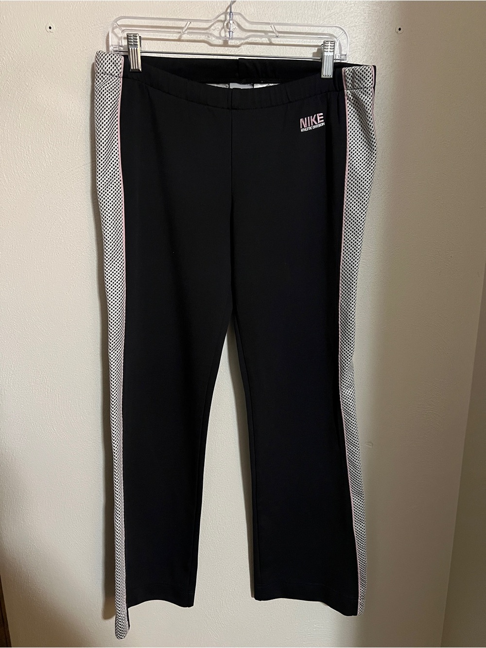 NIKE Athletic Division Mesh Panel Activewear Pull On Pants Black White Pink Sz S